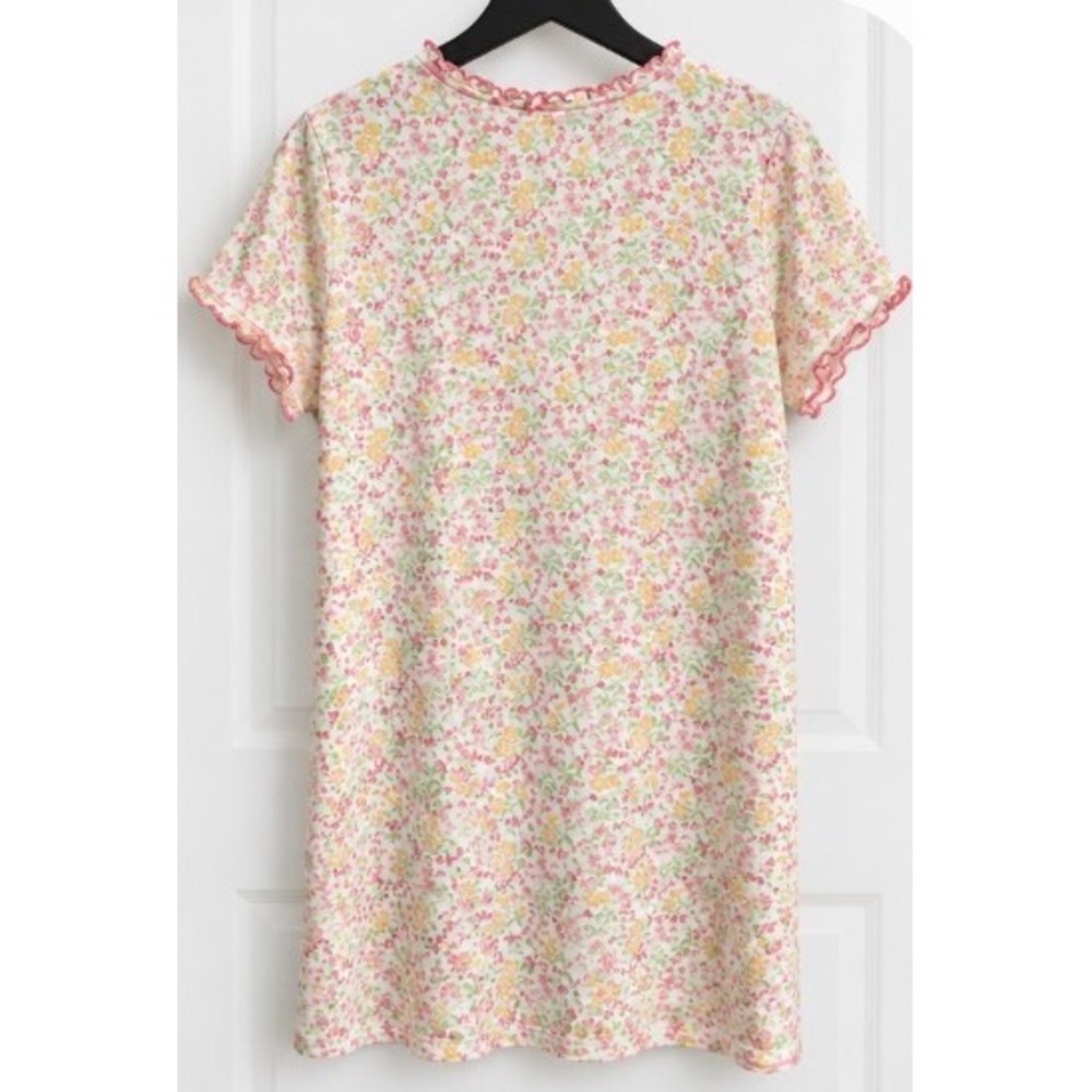 Chaps Intimates Floral V-Neck Nightgown Pink Yellow Short Sleeve Sleep Shirt M - Picture 2 of 5